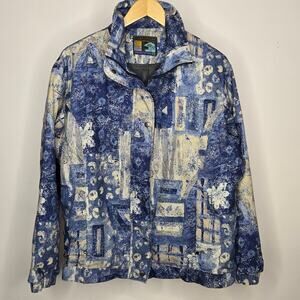 FORRESTER'S Blue and Cream Lined Wind Breaker Jacket w/ Zippered Pockets Size M